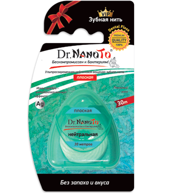 Нить зубная  БЕЗ ЗАПАХА плоская 3 в 1 30м/уп Dr. NanoTo