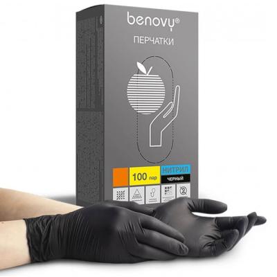 Перчатки особочувствительные нитриловые BENOVY текстурированые на пальцах  черные 100 пар