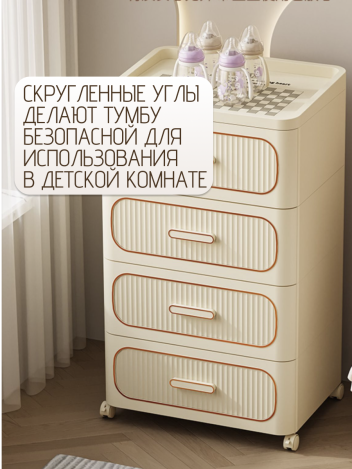 Тумба прикроватная с ящиками трехъярусная на колесиках
