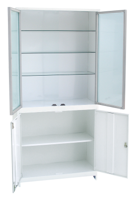 Шкаф для медикаментов металл, двухстворчатый, дверцы стекло/металл, 800х370х1680 мм