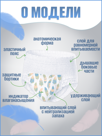 Подгузники-трусы для взрослых перья M BESIDE Active Art super