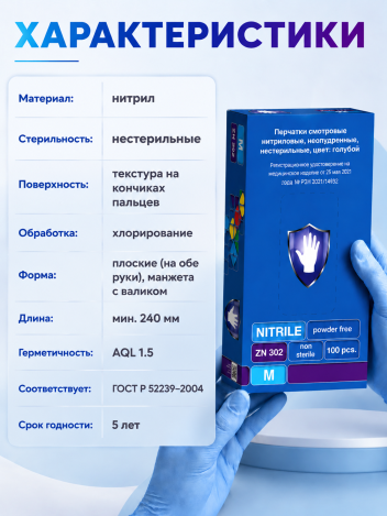 Перчатки нитриловые одноразовые медицинские 100 шт