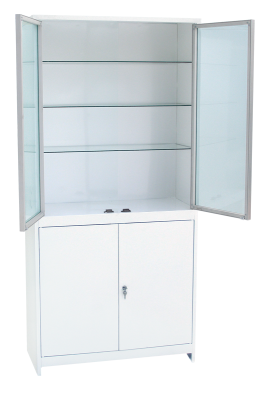 Шкаф для медикаментов металл, двухстворчатый, дверцы стекло/металл, 800х370х1680 мм
