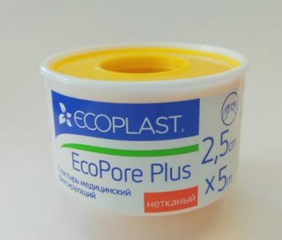 Пластырь фиксирующий  на катушке 2,5см*5м ECOPORE PLUS Ecoplast нетканый