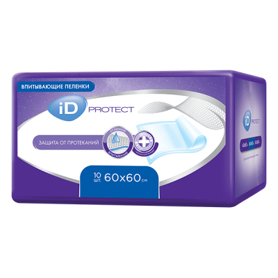 Пеленки одноразовые впитывающие iD Protect 60*60 см.