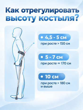 Костыль локтевой взрослый регулируемый с УПС 1 шт
