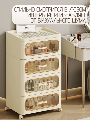 Тумба прикроватная с ящиками двухъярусная на колесиках