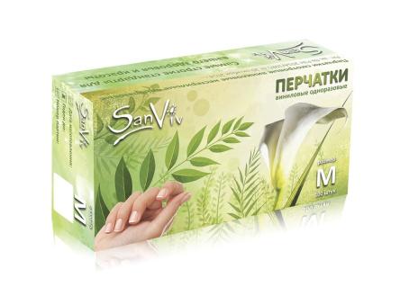 Купить Перчатки виниловые SanViv смотровые, без пудры, не стерильные 1