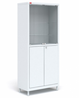 Шкаф для медикаментов металл, двухстворчатый, дверцы стекло/металл, 700х320х1760 мм