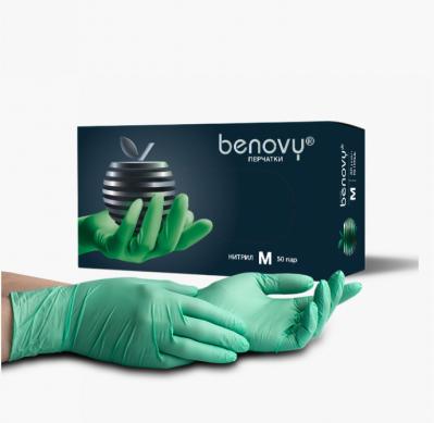 Купить Перчатки нитриловые BENOVY текстурированые на пальцах  зеленые 50 пар
