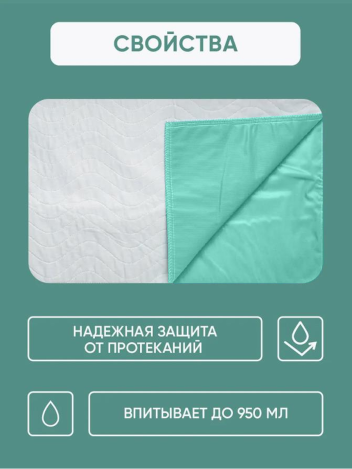 Многоразовая впитывающая пеленка BESIDE ПВХ 80x90см зеленая