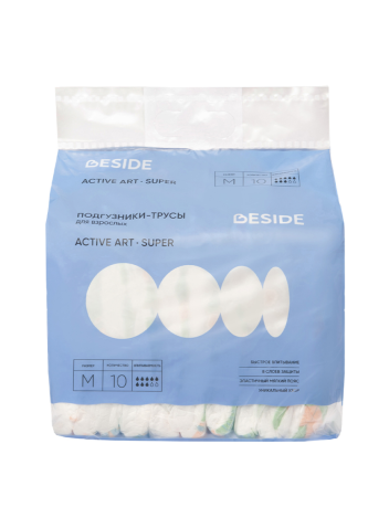Подгузники-трусы для взрослых перья M BESIDE Active Art super