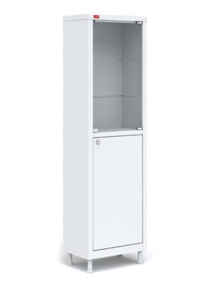 Шкаф для медикаментов металл, одностворчатый, дверцы стеко/ЛДСП,  500х320х1760 мм