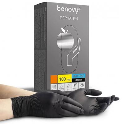 Купить Перчатки особочувствительные нитриловые BENOVY текстурированые на пальцах  черные 100 пар